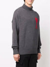 Big Heart Logo Wool Knit Turtleneck Grey - AMI - BALAAN 6