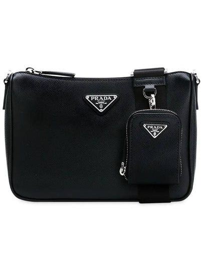 Triangle Logo Saffiano Leather Cross Bag Black - PRADA - BALAAN 2