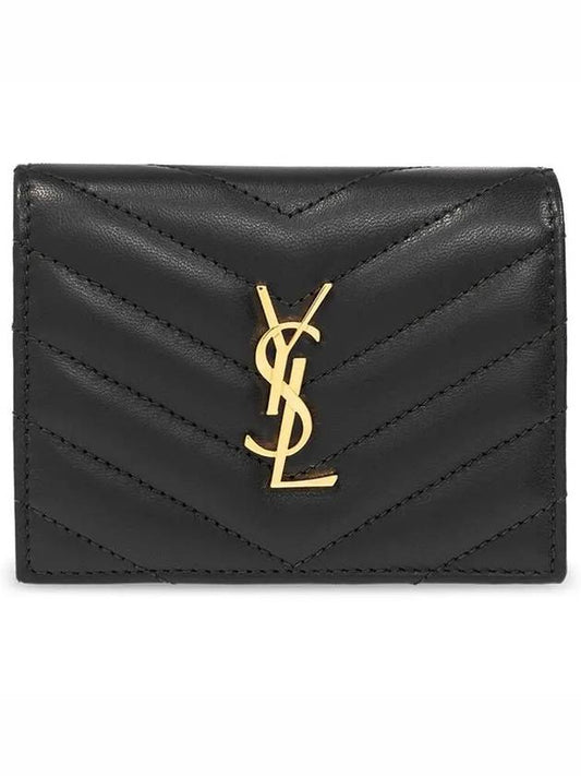 Casandra Matelasse Quilted Lambskin Flap Card Wallet Black - SAINT LAURENT - BALAAN 2