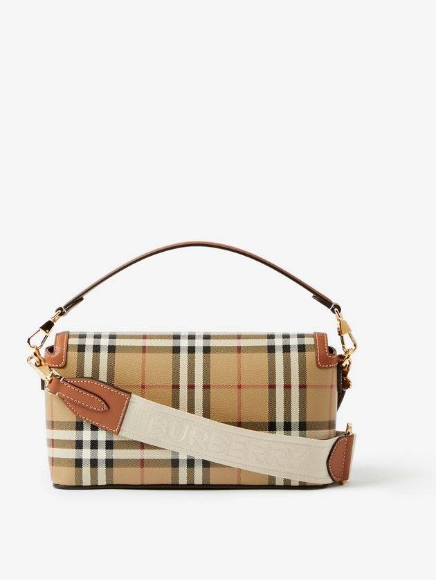 Women's Check Leather Top Handle Shoulder Bag Beige - BURBERRY - BALAAN 4