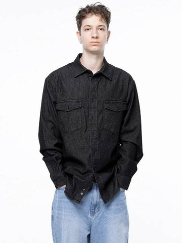 Men s W243SH03BKM Western Pocket Denim Shirt Black Indigo - CHANCE'S NOI - BALAAN 1