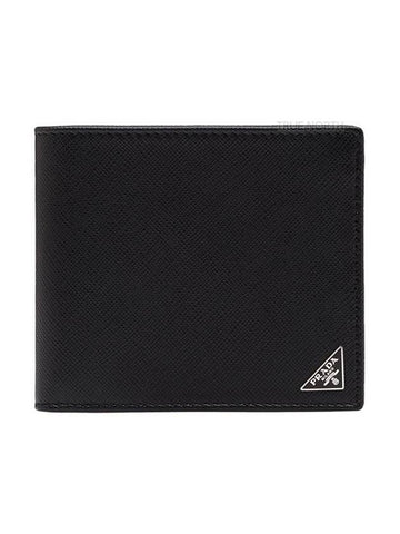 Logo Leather Half Wallet Black - PRADA - BALAAN 1