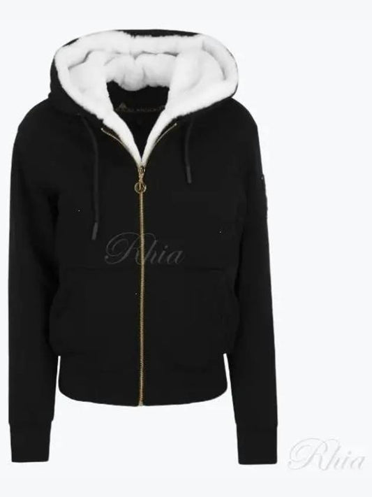 Madison Bunny Logo Gold Hardware Hooded Zip Up Black - MOOSE KNUCKLES - BALAAN 2