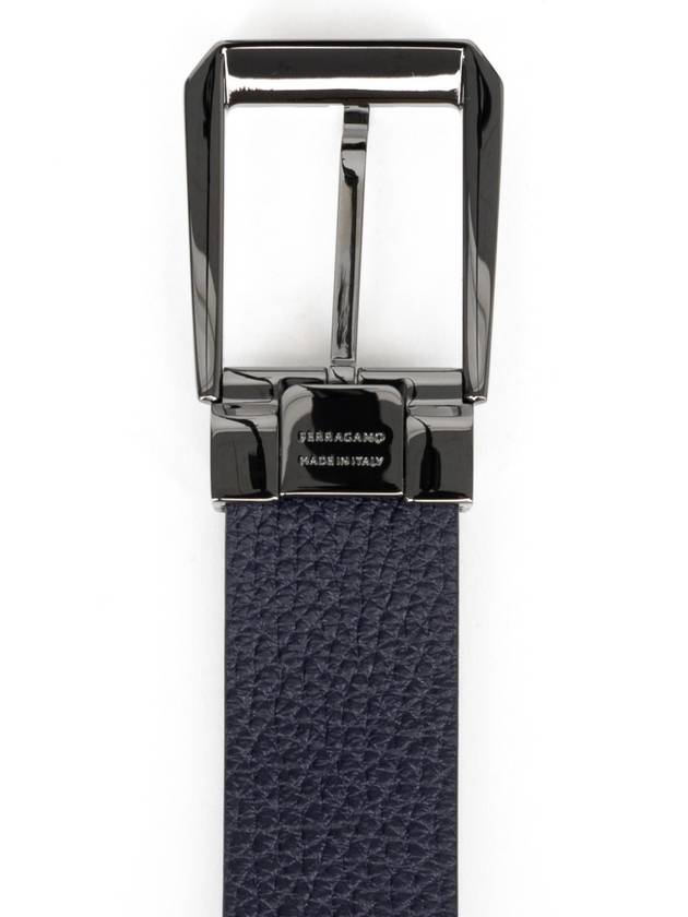 Logo Reversible Leather Belt Black Blue - SALVATORE FERRAGAMO - BALAAN 5