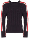 Men's Three Stripes Merino Wool Cable Knit Top Navy - THOM BROWNE - BALAAN 2