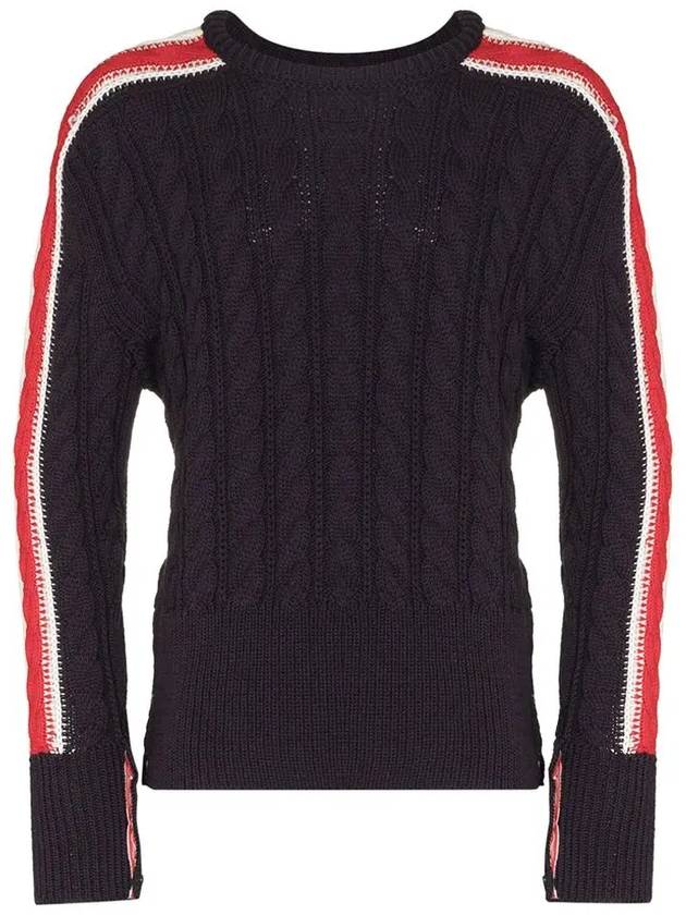 Men's Three Stripes Merino Wool Cable Knit Top Navy - THOM BROWNE - BALAAN 2