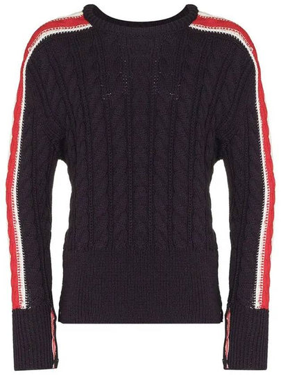 Men's Three Stripes Merino Wool Cable Knit Top Navy - THOM BROWNE - BALAAN 2