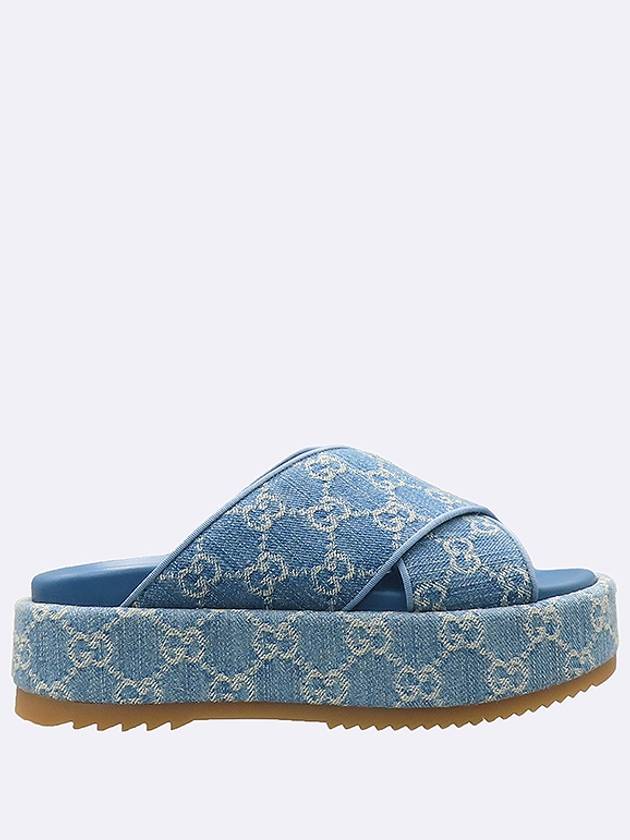 Gucci 771560 Light Blue Denim GG Logo Platform Slides Women s Sandals 230MM - GUCCI - BALAAN 4