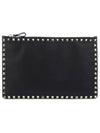 Rockstud leather clutch bag black - VALENTINO - BALAAN.