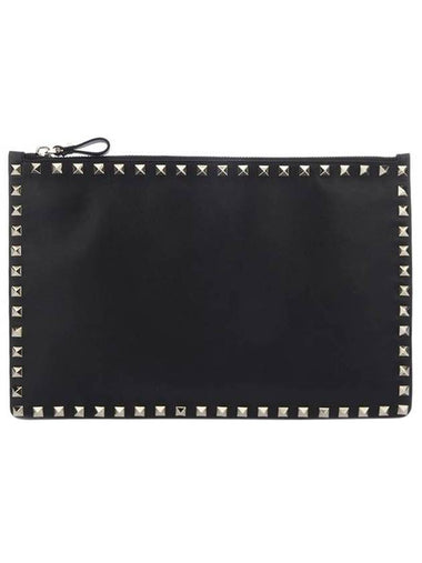 Rockstud Leather Clutch Bag Black - VALENTINO - BALAAN 1