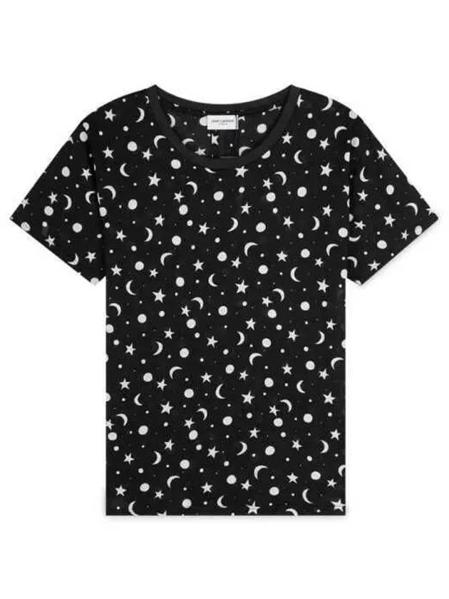 Women's Star Print Cotton Short Sleeve T-Shirt Black - SAINT LAURENT - BALAAN 2