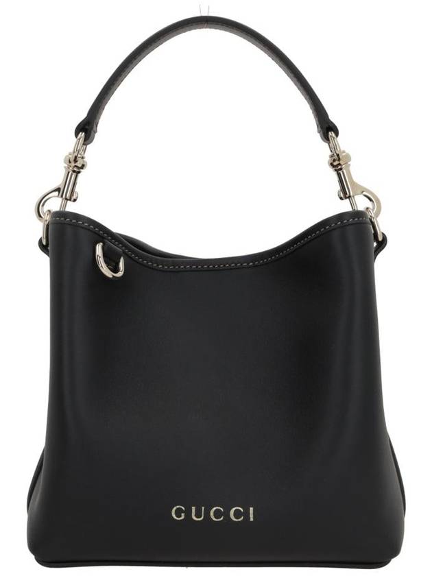 GG Emblem Leather Mini Bucket Bag Black - GUCCI - BALAAN 3