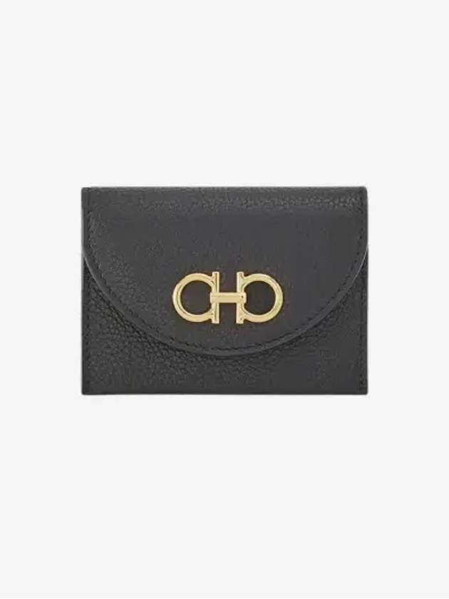 Gancini Compact Card Wallet Black - SALVATORE FERRAGAMO - BALAAN 2