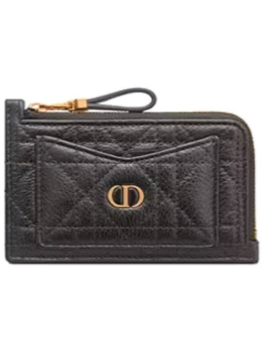 Caro Cosmos Zipper Supple Cannage Calfskin Card Wallet Black - DIOR - BALAAN 1