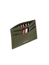 Pebble Grain Leather Stripe Single Card Wallet Green - THOM BROWNE - BALAAN 6