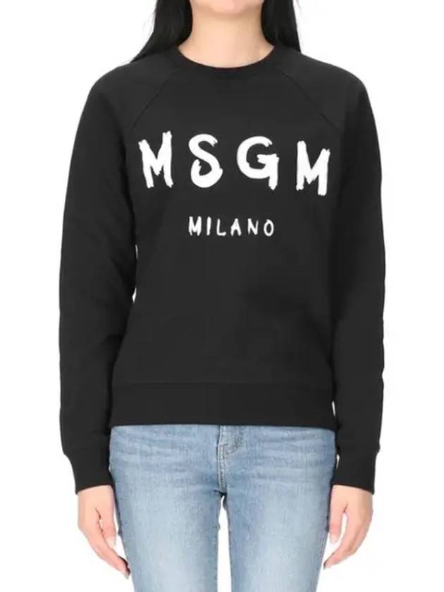 Women's Brushed Logo Crew Neck Sweatshirt Black - MSGM - BALAAN 3