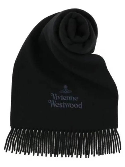 Logo Wool Fringe Muffler Anthracite Black - VIVIENNE WESTWOOD - BALAAN 2