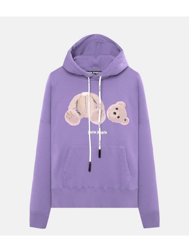 Men's Bear Logo Cotton Hoodie Purple - PALM ANGELS - BALAAN 1