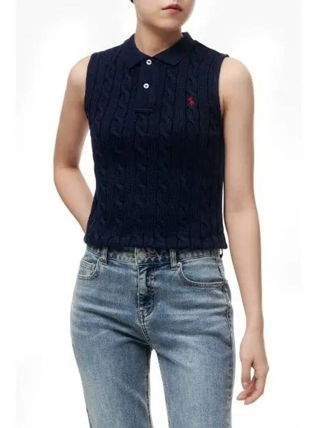 W cable crop knit shirt navy - POLO RALPH LAUREN - BALAAN 1