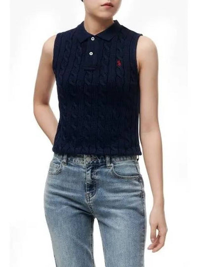 W cable crop knit shirt navy - POLO RALPH LAUREN - BALAAN 2