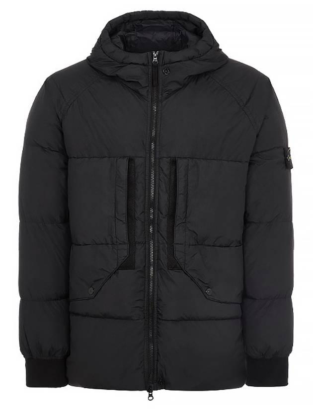 Garment Dyed Crinkle Reps Recycled Nylon Hoodie Padding Black - STONE ISLAND - BALAAN 2