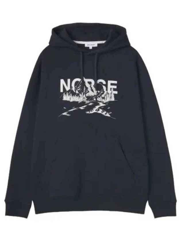 Bain Mountain Hooded Dark Navy T Shirt Hoodie - NORSE PROJECTS - BALAAN 1