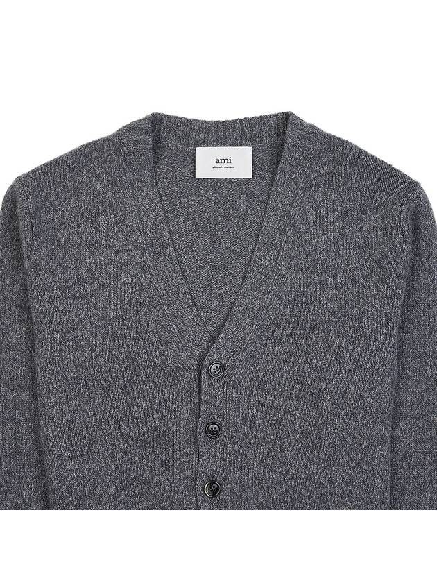 Embroidered Heart Logo Cashmere Cardigan Heather Grey - AMI - BALAAN 4