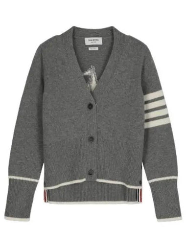 Diagonal back print V neck cardigan gray - THOM BROWNE - BALAAN 1