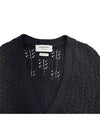 Women's 4 Bar V-neck Cable Merino Wool Cardigan Navy - THOM BROWNE - BALAAN.