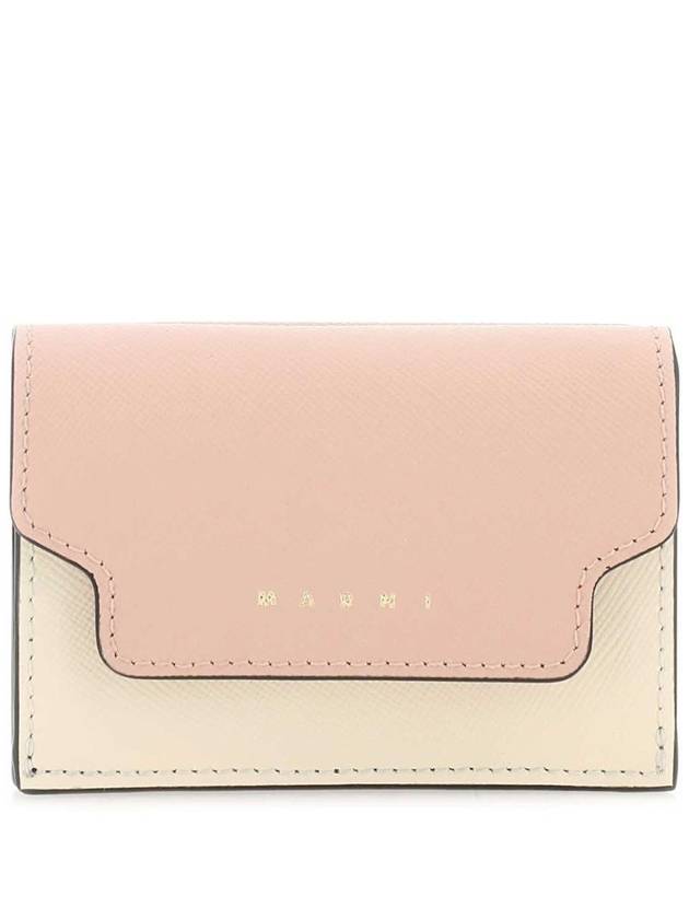 Saffiano Color Block Tri-Fold Half Wallet Pink - MARNI - BALAAN 2