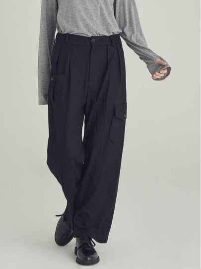 Women's Wool Wide Cargo Slacks Black - MOTH - BALAAN 2