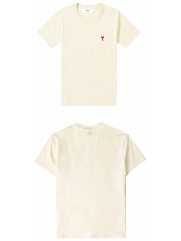 Small Heart Logo Short Sleeve T-Shirt Beige - AMI - BALAAN 5