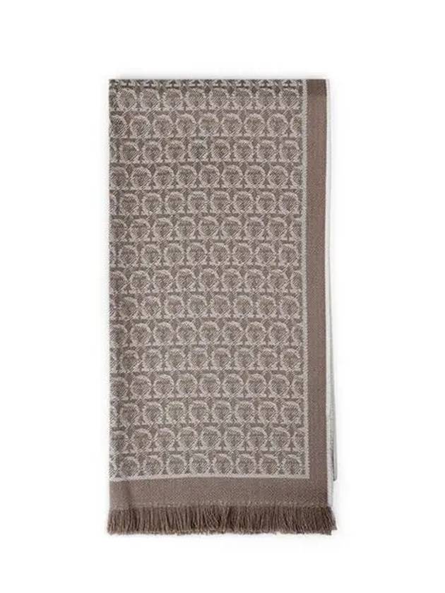 Gancini Wool Muffler Beige - SALVATORE FERRAGAMO - BALAAN 3