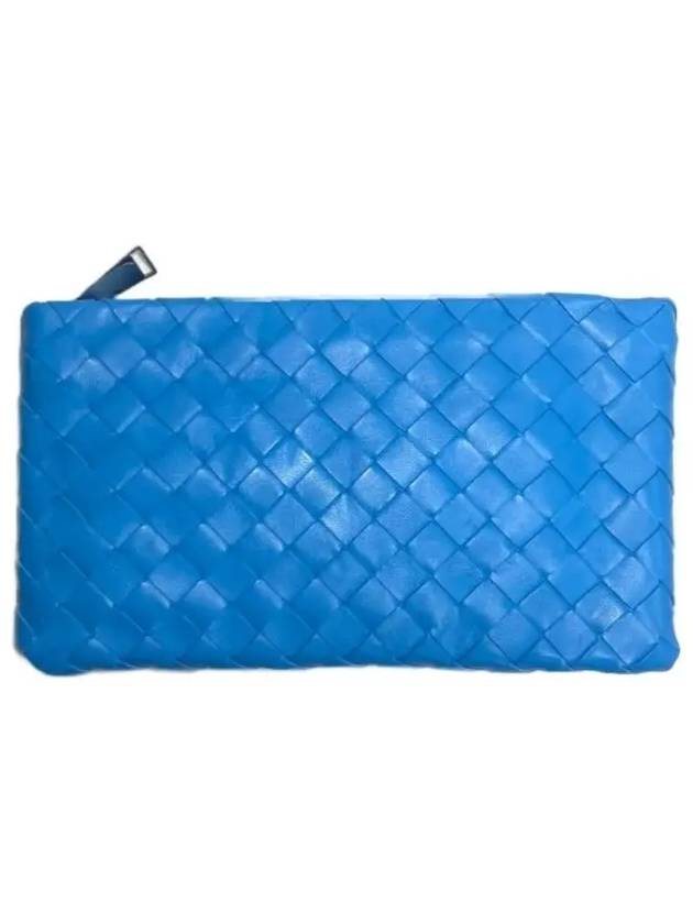 Intrecciato Medium Clutch Bag Blue - BOTTEGA VENETA - BALAAN 4