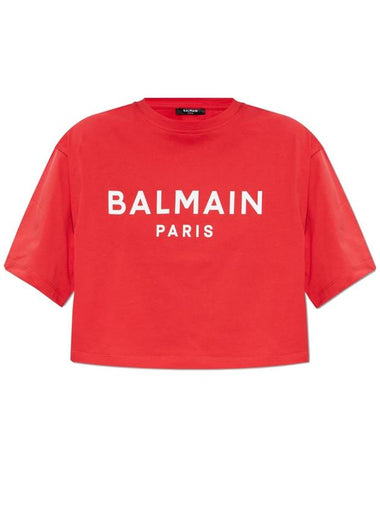 Balmain Short T-shirt With Printed Logo, Women's, Red - BALMAIN - BALAAN 1