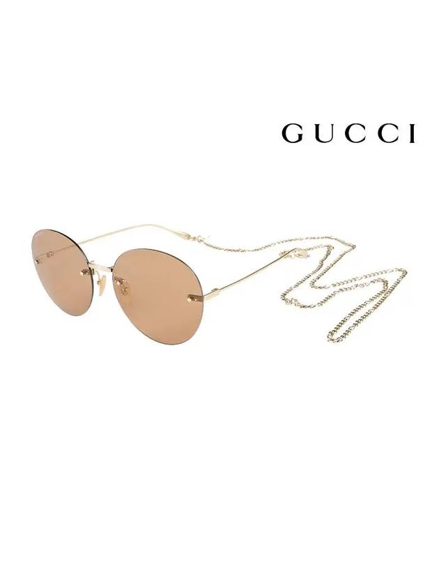 Eyewear Rimless Chain Round Metal Sunglasses Brown - GUCCI - BALAAN 3