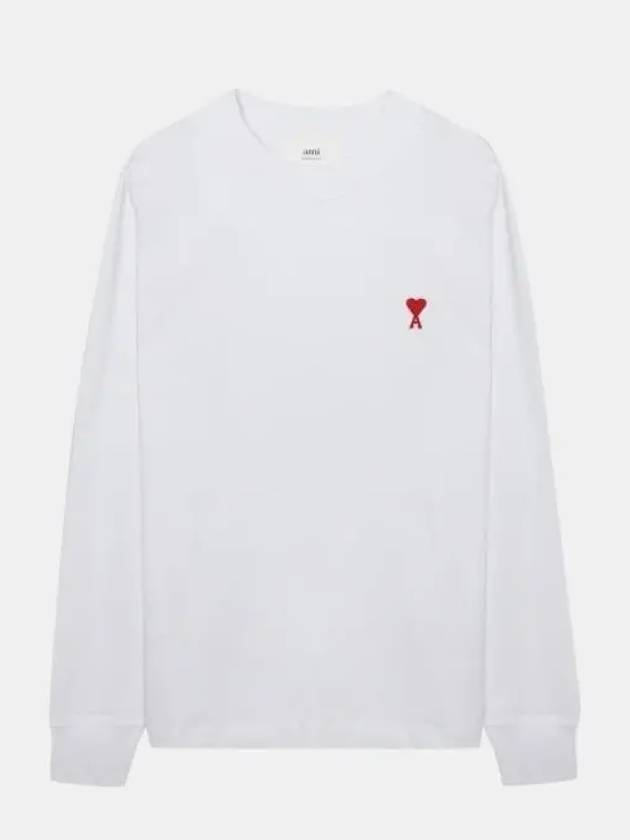 Small Heart Logo Long Sleeve T-Shirt White - AMI - BALAAN.