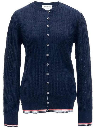 Women's Baby Cable Wool Crepe Crew Neck Cardigan Navy - THOM BROWNE - BALAAN 2