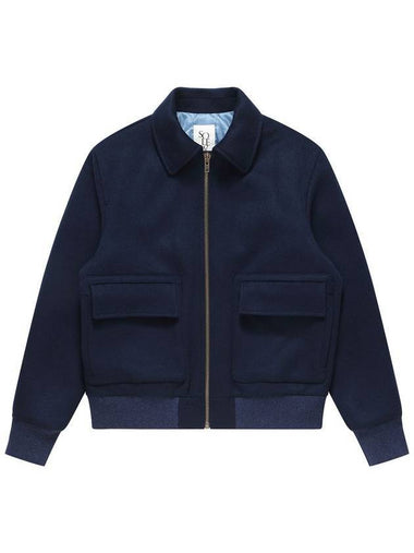 Wool Zip Up Jacket Navy - SOLEW - BALAAN 1