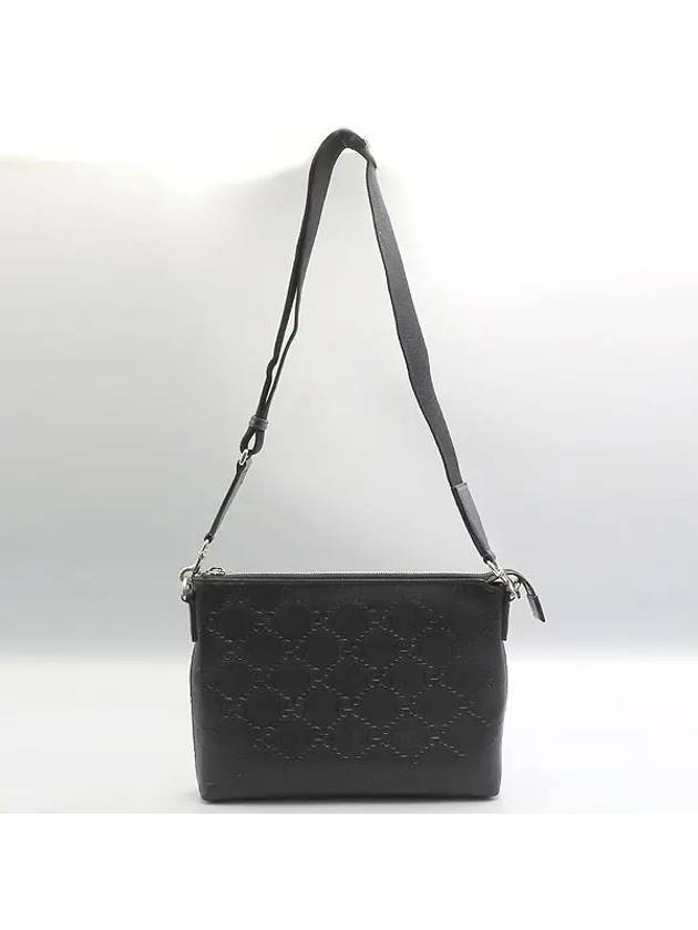 696009 Black leather GG emboss medium clutch and messenger cross bag - GUCCI - BALAAN 4