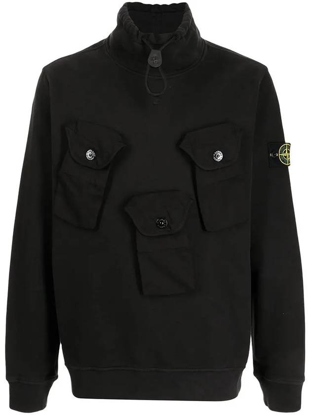 Wappen Patch Multi-Pocket Mock Neck Sweatshirt Black - STONE ISLAND - BALAAN 3