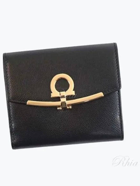 Gancini Leather Half Wallet Black - SALVATORE FERRAGAMO - BALAAN 2