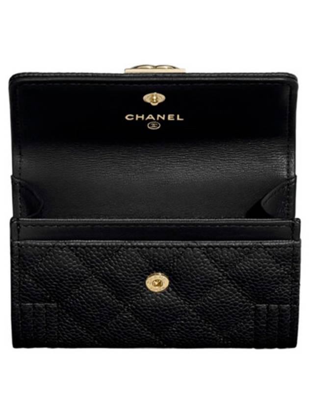 Boy  Flap Card Holder Grained Calfskin Gold Black - CHANEL - BALAAN 5