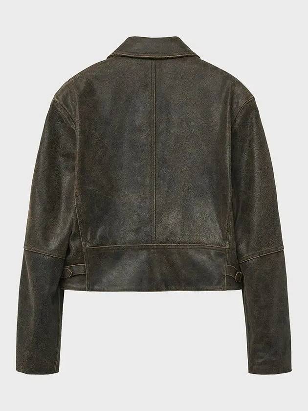 Aging Leather Crop Rider Jacket Brown - NOIRER FOR WOMEN - BALAAN 4