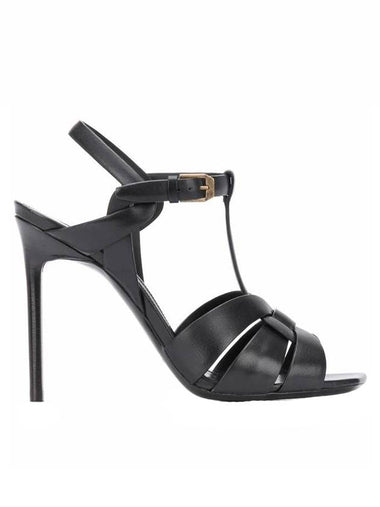 Tribute Leather Sandal Heels Black - SAINT LAURENT - BALAAN 1