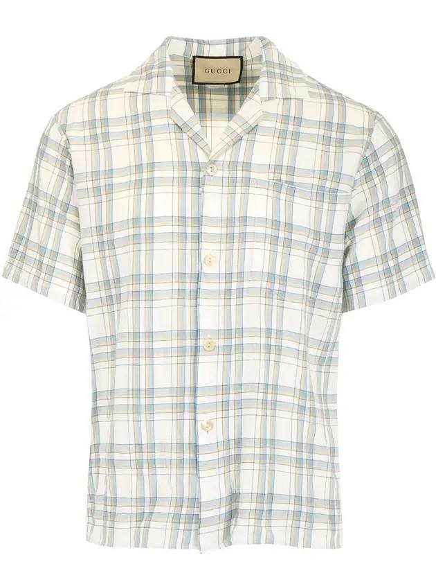 Viscose Check Bowling Short Sleeve Shirt Ivory Light Blue - GUCCI - BALAAN 1