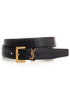 Cassandra Square Crocodile Leather Buckle Belt Black - SAINT LAURENT - BALAAN 2