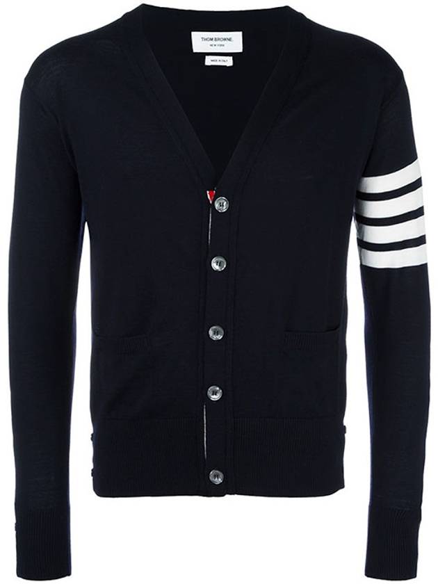 Men's Classic V-neck Merino Wool Cardigan Navy - THOM BROWNE - BALAAN 7