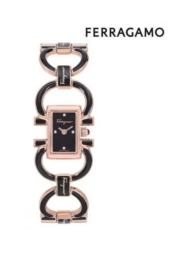 Double Gancini Mini Quartz Black Dial Watch Rose Gold - SALVATORE FERRAGAMO - BALAAN 2