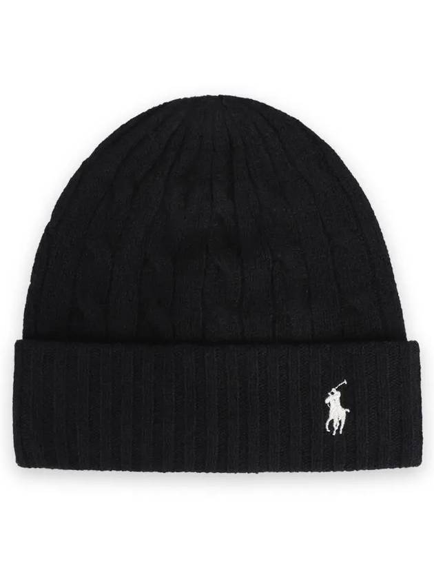 Cable Knit Beanie Black - POLO RALPH LAUREN - BALAAN 2